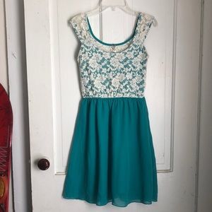 Women’s S Teal Chiffon Lace Detail Mini Dress